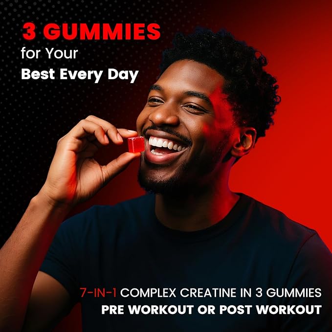 Creatine Monohydrate Gummies Complex 8000mg with L-Carnitine, Electrolyte & Taurine, Flavored and Chewable Creatine for Muscle Growth, Energy & Strength, Pre-Workout Gummies for Men and Women 120pcs