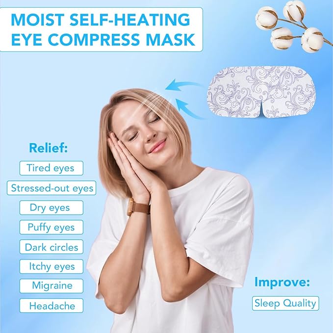 XPCARE 60 Pack Steam Eye Masks for Dry Eyes, Self Heated Steam Warm Eye Mask, Disposable Heated Eye Mask for Dark Circles, Puffy Eyes, Relief Stress Eye Fatigue (Unscented)