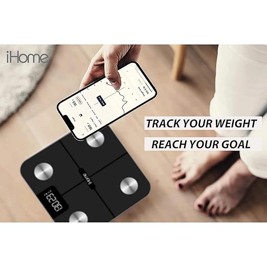 iHome Digital WiFi Smart Scale for Body Weight, Weight Scale, Including BMI, Body Fat, Muscle Mass, Batteries Included (Black Smart WiFi)