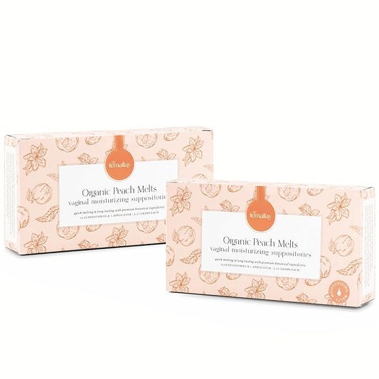 Femallay Organic Vaginal Moisturizing Suppository Melts - 100% Natural Suppositories for Vaginal Odor and Dryness Relief, Ultra-Hydrating Fast-Acting Comfort (Peach- 2 Pack)