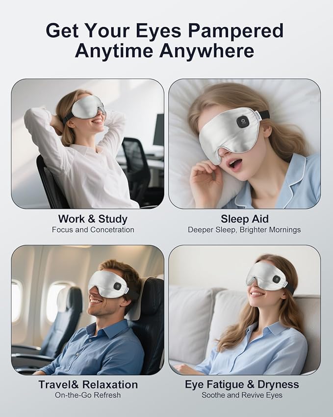 Heated Eye Mask - Cordless Eye Mask for Dry Eyes, Eye Relief, Improved Sleep, Rechargeable, WashableCover Eye Heating pad for Travel