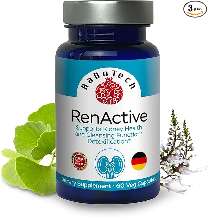 RenActive Kidney Detox Cleanse, Health Supplement for All-Natural Kidney Cleanse, Gut Health and Overall Wellness, 60 Veg Capsules, GMP, (Pack of 3)