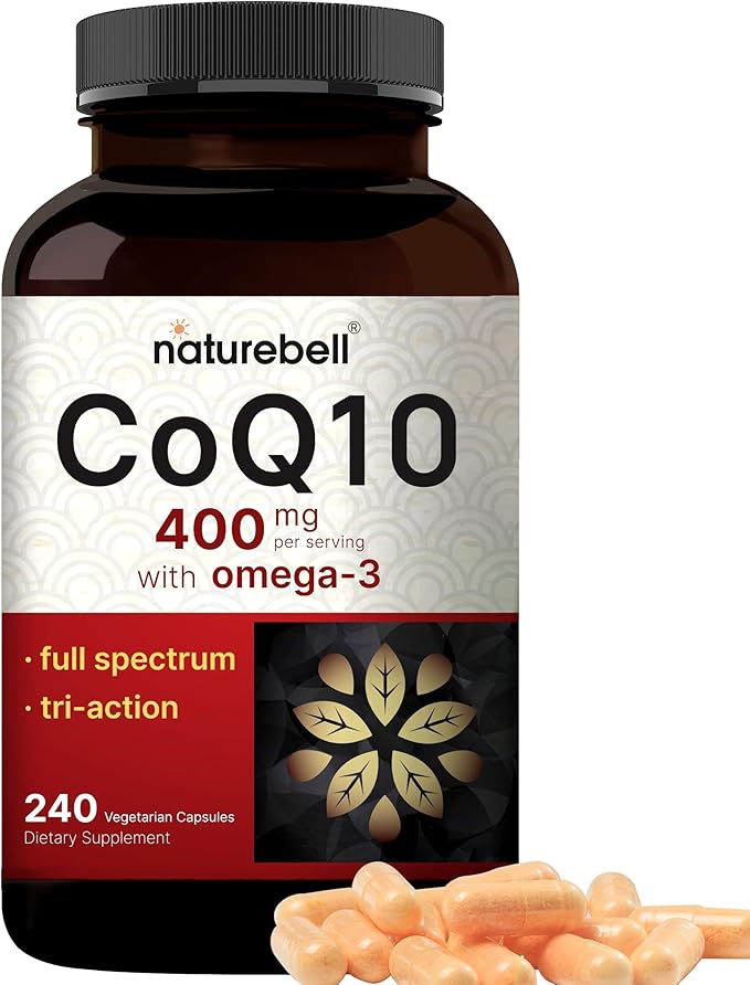 NatureBell CoQ10 400mg with Omega 3, 240 Capsules | Stable High Absorption Form – Antioxidant Support for Heart & Energy Health – Extra Strength Coenzyme Q10 Supplement