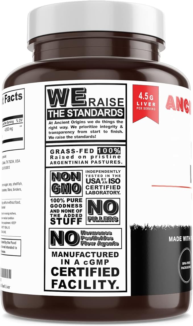 Ancient Origins Grass Fed Beef Liver Two Month Supply, Supports Energy Production, Cleansing, Digestion, Immunity and Full Body Wellness, Non GMO, Freeze Dried Liver Supplement, 360 Capsules