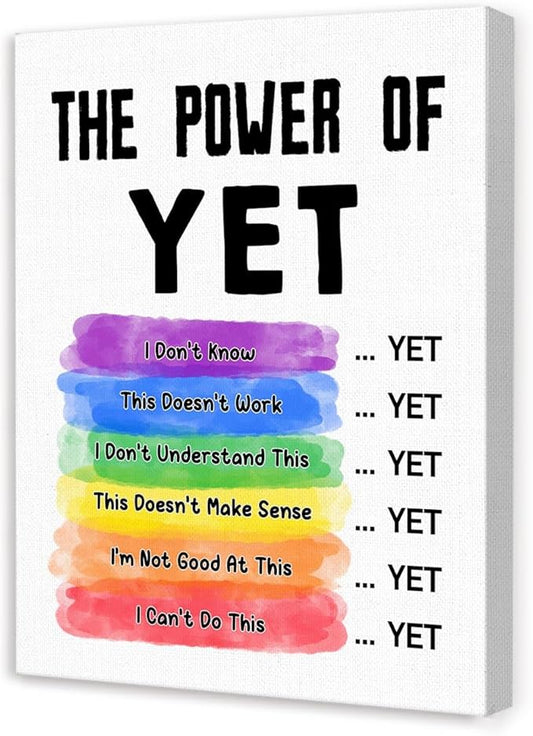 Mental Health Wall Decor,The Power of Yet Wall Art,Therapy Office Wall Decor,Inspirational Canvas Wall Art for Classroom Psychologist Office Homeschool
