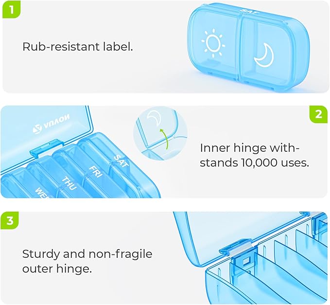 AUVON XL Weekly Pill Organizer 2 Times a Day, Pill Box 7 Day with One-Side Large Openings for Easy to Use, Blue AM PM Pill Case for Medication, Vitamins, Fish Oils, Supplements
