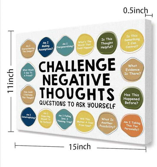 Mental Health Wall Decor,Challenge Negative Thoughts Wall Art,Therapy Office Wall Decor,Inspirational Canvas Wall Art for Classroom Psychologist Office Home