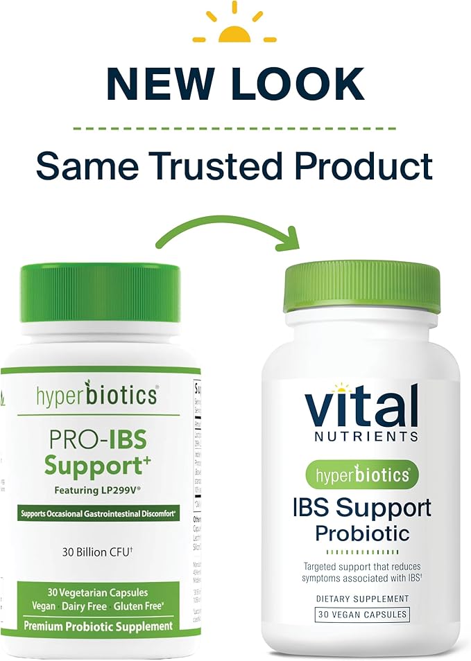 Hyperbiotics Vital Nutrients IBS Probiotic | Reduce Symptoms of IBS* | Clinically Studied Vegan probiotic for IBS Relief from Bloating, Gas, Diarrhea, & Abdominal Discomfort* | 30 Capsules