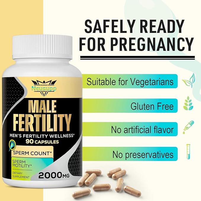 Fertility Supplements for Men, Male Prenatal Vitamins -Optimal Sperm Count, Motility and Strength, 2000MG Mens Fertility Supplements with Maca Root for Conception - Packs of 2