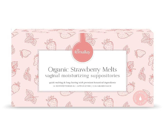 Femallay Organic Vaginal Moisturizing Suppository Melts - 100% Natural Suppositories for Vaginal Odor and Dryness Relief, Ultra-Hydrating Fast-Acting Comfort (Strawberry)