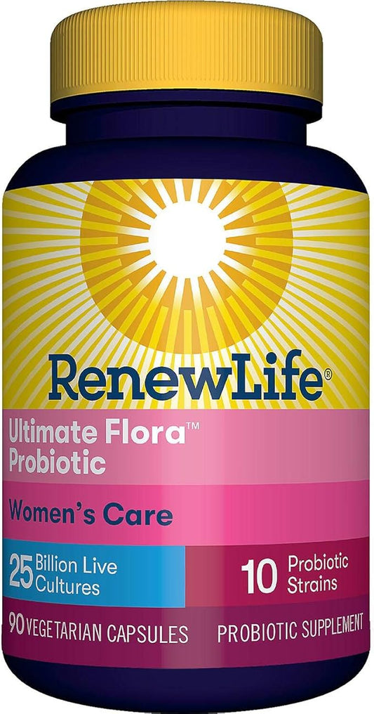 Renew Life Women's Probiotic - Ultimate Flora Probiotic Women's Care, Shelf Stable Probiotic Supplement - 25 Billion - 90 Count (Pack of 1) (Packaging May Vary)