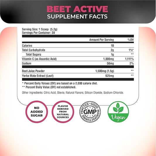 Nutrology Beet Active, Natural Pre-Workout Powder, Supports Energy, Endurance & Nitric Oxide Flow with Beet Powder, Yerba Mate & Electrolytes, Vegan Pre Workout, Passion Fruit Flavor, 30 Servings