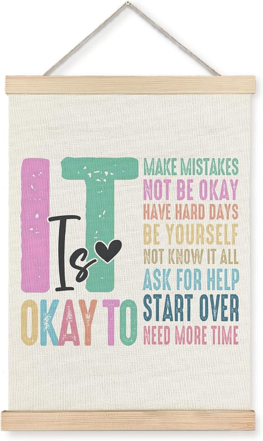 Yomisex It's Okay to Be Yourself Mental Health Wall Art Poster for Classroom, Therapy Office Decor, Mental Health Awareness Wall Art Framed for School Counseling Office Classroom Decor, 12x16 Inch
