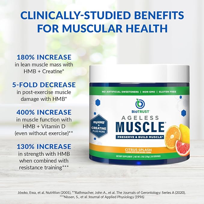 BioTrust Ageless Muscle Builder - Creatine HMB Powder with Vitamin D3 & Betaine - Build & Preserve Naturally Declining Muscle Mass & Strength - Citrus Splash, 30 Servings