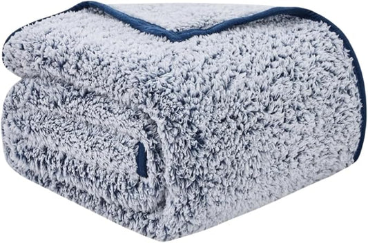 EMME Fuzzy Blanket Soft Fleece Throw Blankets for Women, Fluffy Sherpa Throws(Plush Navy,60"x80")