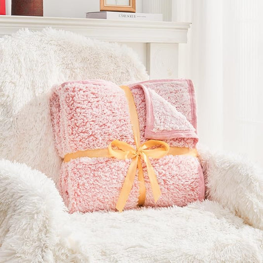 EMME Fuzzy Blanket Soft Fleece Throw Blankets for Women, Fluffy Sherpa Throws(Plush Pink,108"x90")
