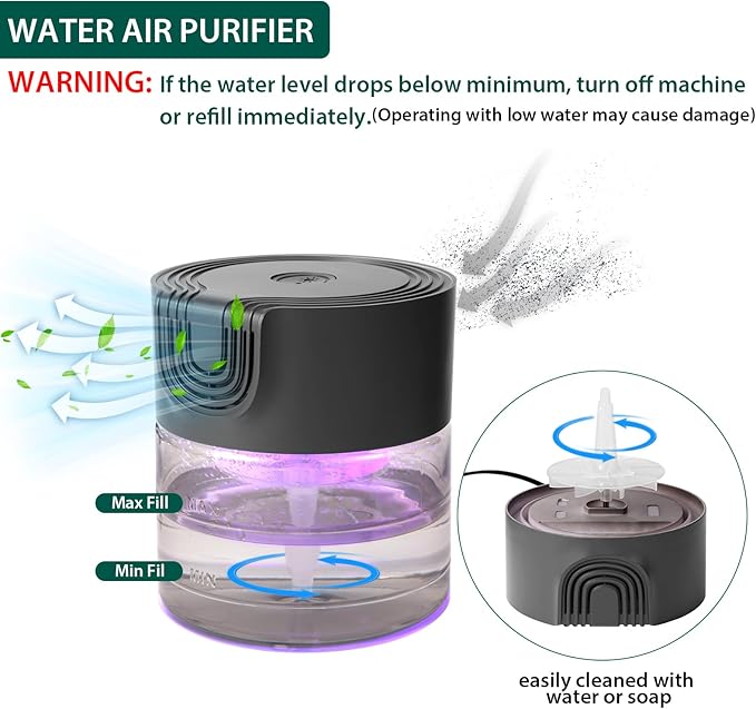 Water Air Purifiers for Home, Oxyvana Quiet Variable Speed Water Based Air Purifier with 7 Color Night Light, Air Washer Humidifier for Home, Bedroom, Office, Pet Odors