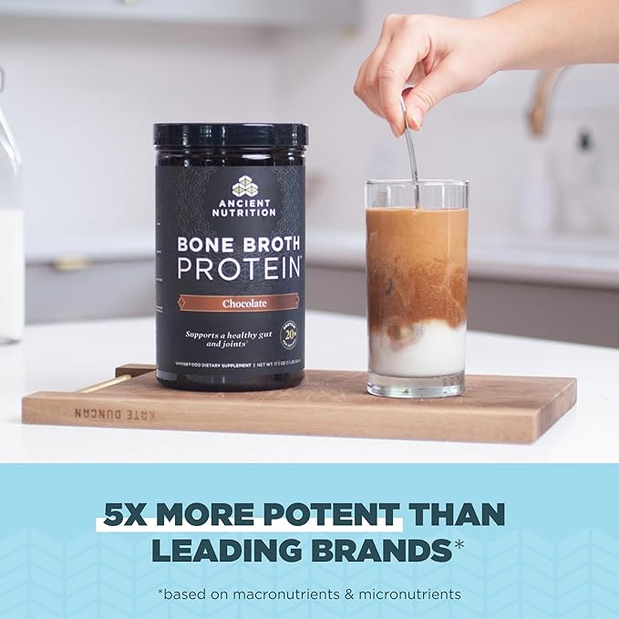Ancient Nutrition Protein Powder Made from Real Bone Broth, Chocolate, 20g Protein Per Serving, 20 Serving Tub, Gluten Free Hydrolyzed Collagen Peptides Supplement, Great in Protein Shakes