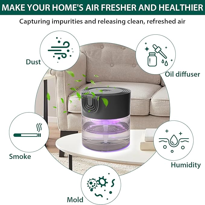 Water Air Purifiers for Home, Oxyvana Quiet Variable Speed Water Based Air Purifier with 7 Color Night Light, Air Washer Humidifier for Home, Bedroom, Office, Pet Odors