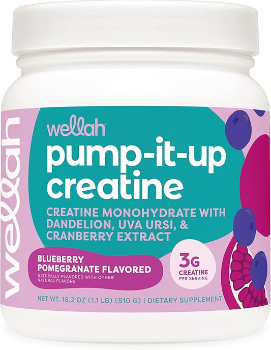 Wellah Pump-It-Up Creatine (100 Servings, Blueberry Pomegranate) - Creatine Monohydrate with Dandelion, Uva Ursi, & Cranberry Extract