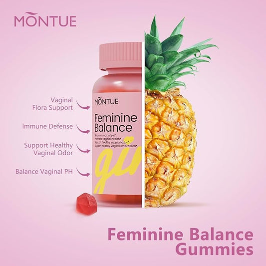 Premium Feminine Balance Gummies-pH Balance with Prebiotics & Lactobacillus Probiotic Blend&Hawaiian Pineapple Immune Support, Vegan & Non-GMO, 60 Gummies (120)