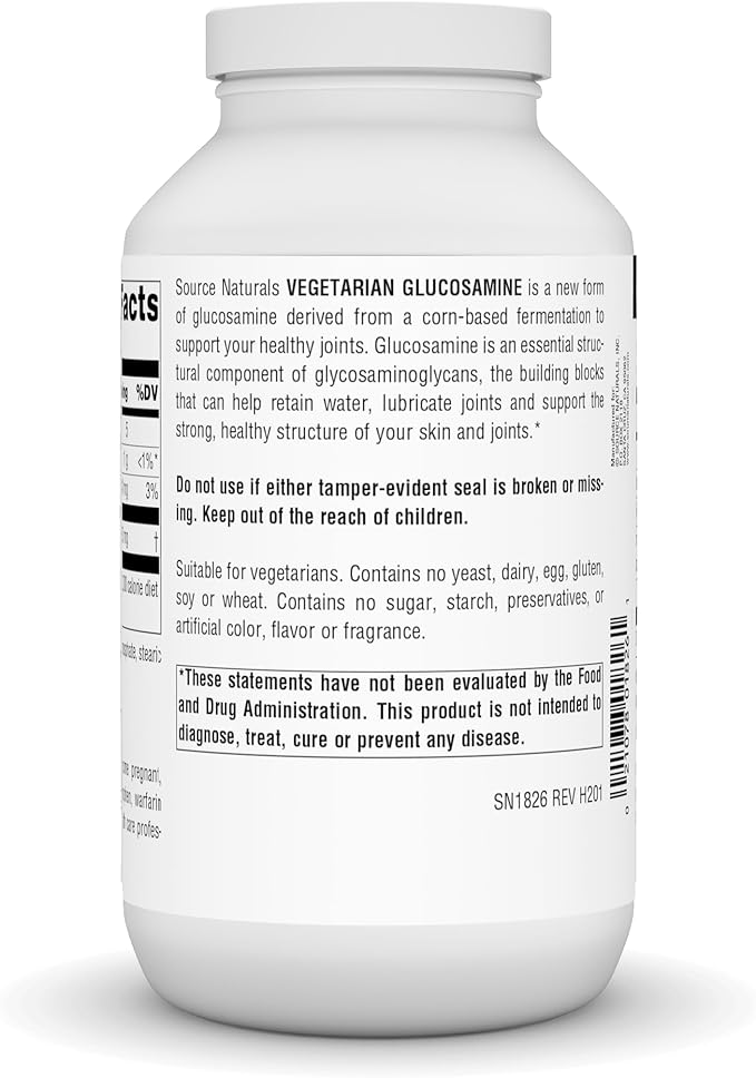 Source Naturals Vegetarian Glucosamine, Promotes Healthy Joints* 750 mg Tablet - 240 Count