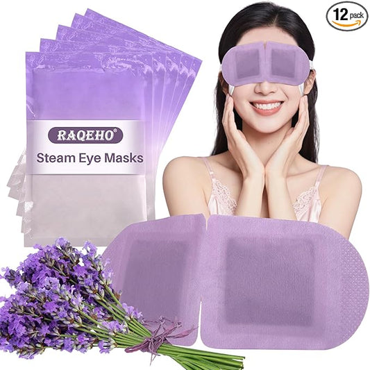 12PCS Steam Eye Mask - Heated Eye Masks Warm Eye Compresses Moist Lavender Scent Disposable Self Heat Eye Pads for Dry Fatigue Eyes Relief & Relaxation Moisturizing Therapy for Sleep Travel