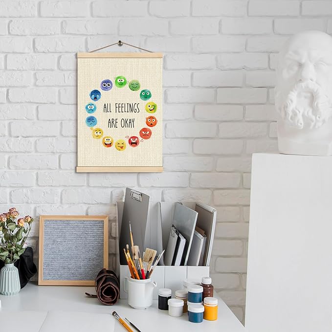 HKTZM Feelings Chart for Kids, All Feelings are Okay Mental Health Poster Hanger Frame 12.5×17 Inch, Feelings Emotions Wheel Chart Hanging Wall Art Decor for School Classroom Kids Room