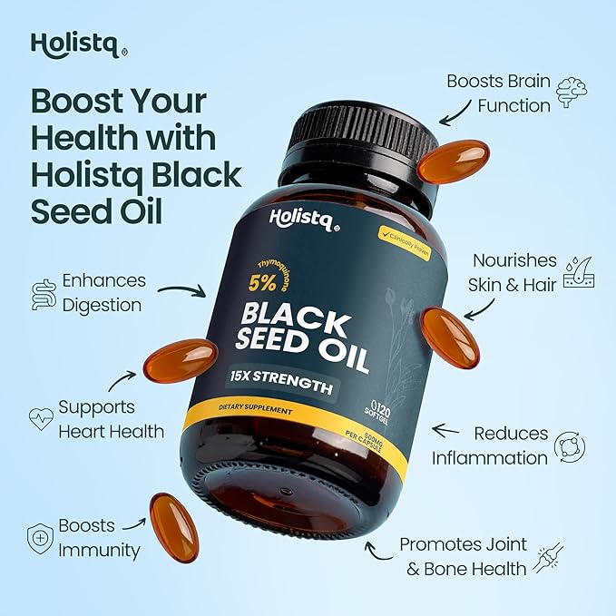 Black Seed Oil Organic Cold Pressed Capsules 120 Softgels - Nigella Sativa Black Cumin Seed Oil, 5% Thymoquinone, Vegan Omega 3 6 9, for Adult Immune and Brain Support Organic Cold Pressed Supplement