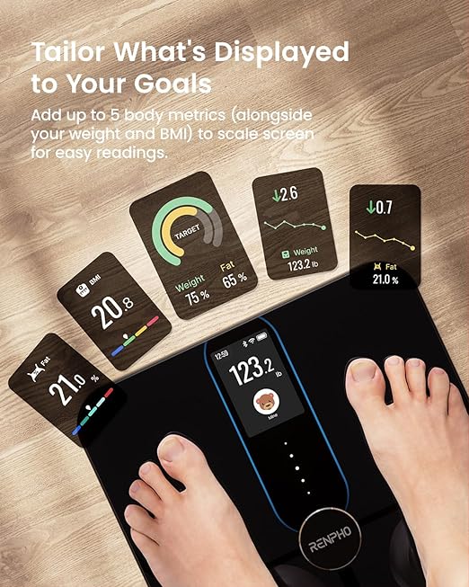 RENPHO Smart Scale for Body Weight Fat, Digital Bathroom Scale with Color Display, Wi-Fi & Bluetooth Fitness Equipment for BMI Muscle Mass Composition, Rechargeable, Elis Nova