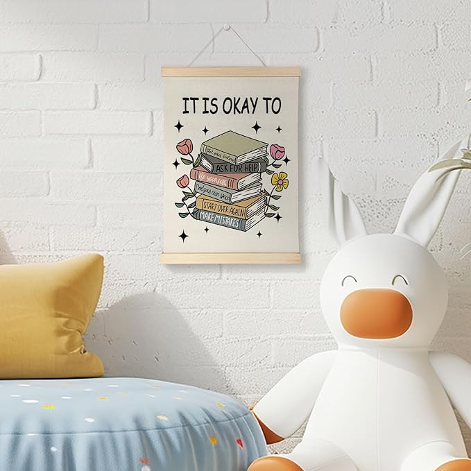 Nrleey It Is Okay to Mental Health Wall Decor with Wooden Poster Hanger - Therapy Office Decor, Inspirational Motivational Wall Art Posters for School Counselor Therapist Office, 12x16 Inch