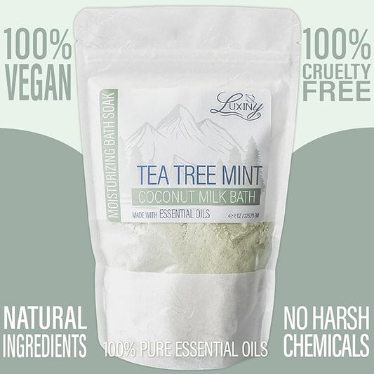 Vegan Milk Bath Soak Made with Coconut Milk Powder & Sweet Almond Oil Which Creates A Bath Bomb Dust Soothing Fizz, 8oz (Tea Tree Mint)