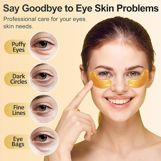 Under Eye Patches (48 Pairs) - 24K Gold Eye Masks Enriched with Abundant Collagen | Diminish Dark Circles and Puffiness | Anti-Aging, Smooth Fine Line, Nourish Skin - Gifts for Women Skin Care