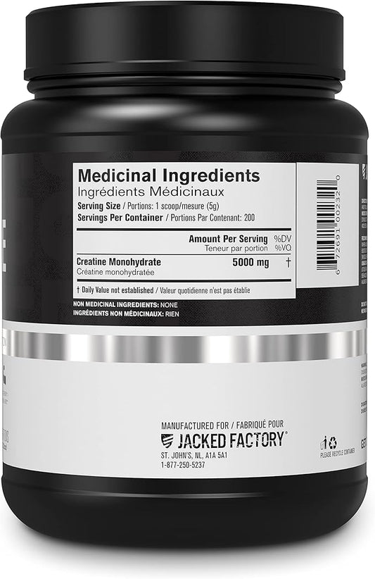 Jacked Factory Creatine Monohydrate Powder 1000g - Creatine Supplement for Muscle Growth, Increased Strength, Enhanced Energy Output and Improved Athletic Performance 200 Servings, Unflavored