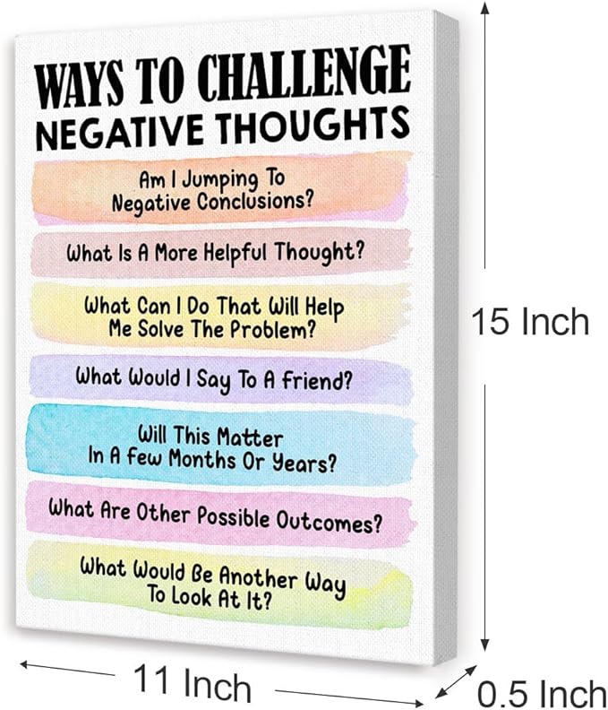 Mental Health Wall Decor,Ways To Challenge Negative Thoughts Wall Art,Therapy Office Wall Decor,Inspirational Canvas Wall Art for Classroom Psychologist Office Home