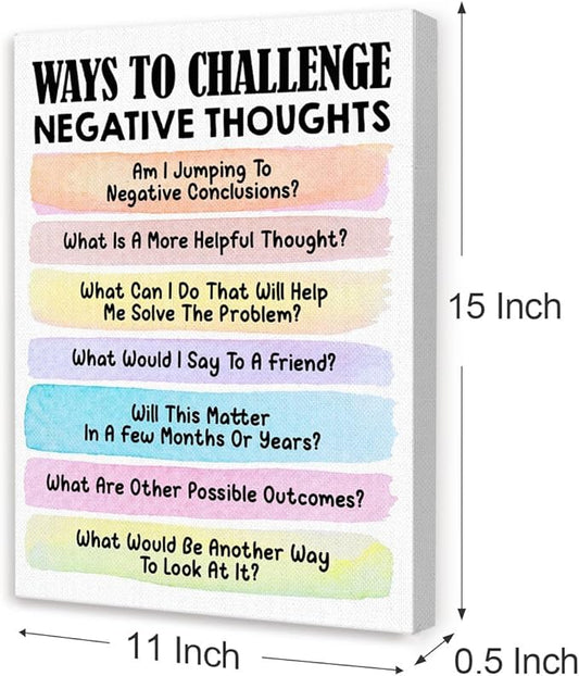Mental Health Wall Decor,Ways To Challenge Negative Thoughts Wall Art,Therapy Office Wall Decor,Inspirational Canvas Wall Art for Classroom Psychologist Office Home