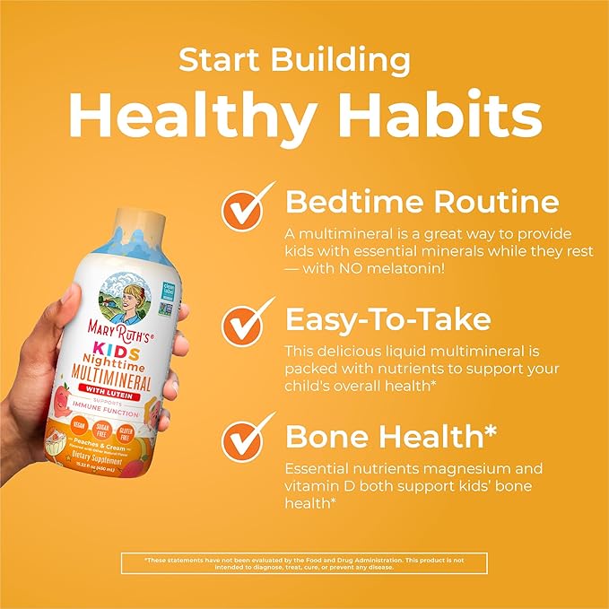 Kids Liquid Nighttime Multimineral by MaryRuth's | Bone Health | Immune Function | Bedtime Supplement | Kids Vitamins | Magnesium | Vegan | Sugar Free | 30-180 Servings | 15.22 fl oz