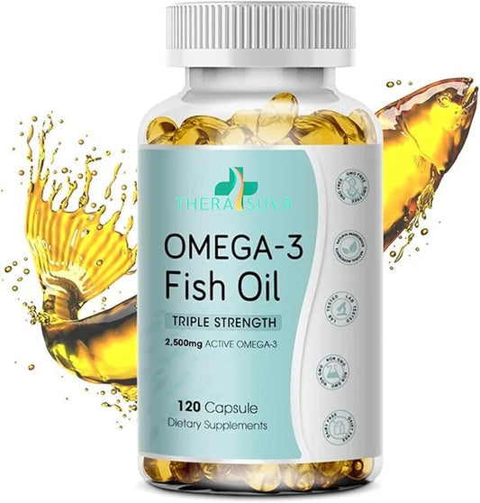 Triple Strength Wild Alaskan Omega-3 2500mg + EPA 1,300mg + DHA 1,200mg, Supplement for Heart and Joint Health, 120 Softgels 60 Day Supply
