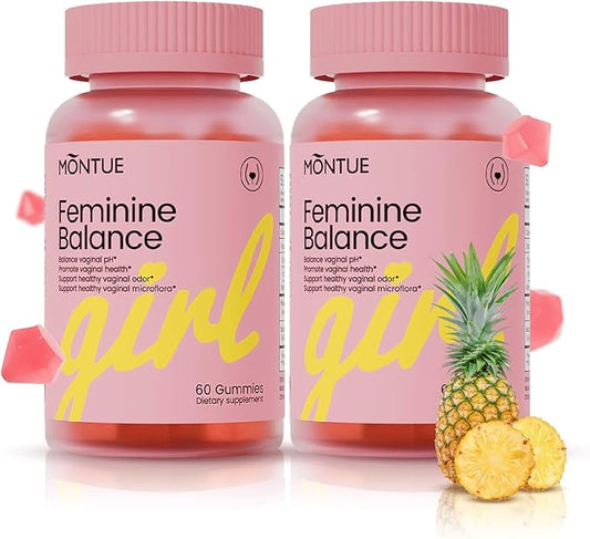 Premium Feminine Balance Gummies-pH Balance with Prebiotics & Lactobacillus Probiotic Blend&Hawaiian Pineapple Immune Support, Vegan & Non-GMO, 60 Gummies (120)