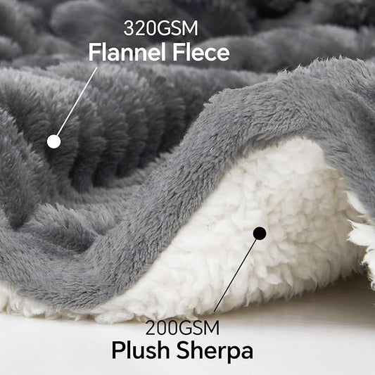 INFIIXSO Sherpa Fleece King Size Blanket - Super Soft & Warm Striped Fleece, Cozy Plush Fluffy Large Bed Blanket All Season Use (Grey, 104x90 Inches)