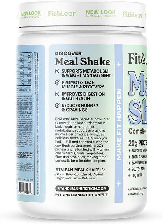 Fit & Lean Meal Shake, Fat Burning Meal Replacement, Meal Replacement with Protein, Fiber, Probiotics and Organic Fruits & Vegetables, Cookies and Cream, 1lb, 10 Servings Per Container