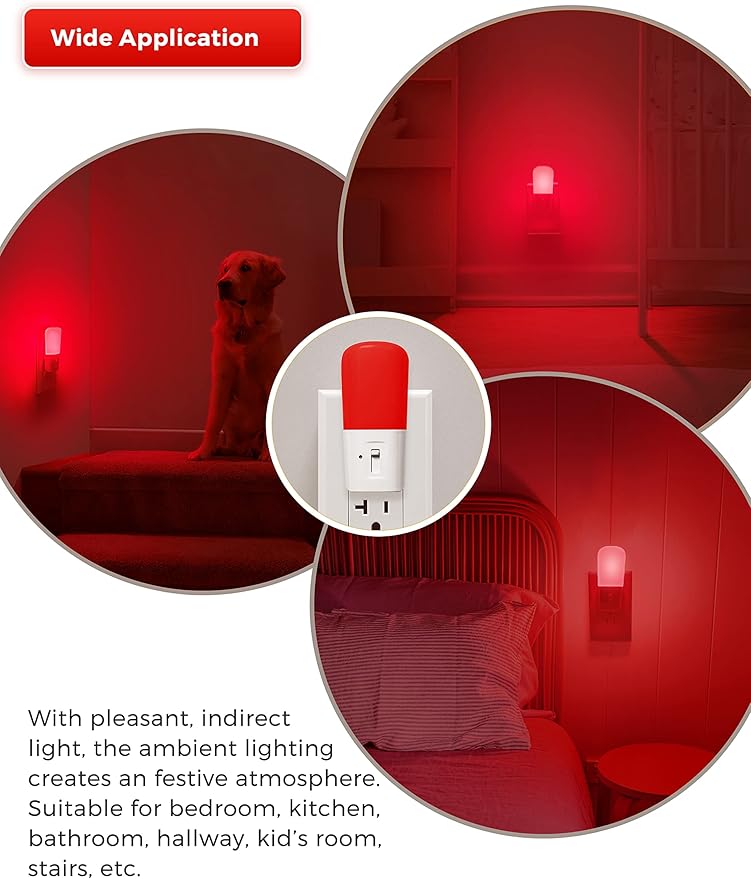 LOHAS Red Night Light Plug in, Dimmable Light LED Night Lights with Dusk to Dawn Sensor, Adjustable Brightness Red Light for Nursery Kids Room Hallway Kitchen,Christmas Gift 2 Pack
