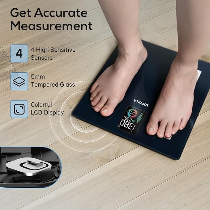 LOFTILLA Smart Scale for Body Weight, Digital Bathroom Body Fat Scale with Color LCD Screen and Upgraded Accuracy, 400lbs, Dark Blue