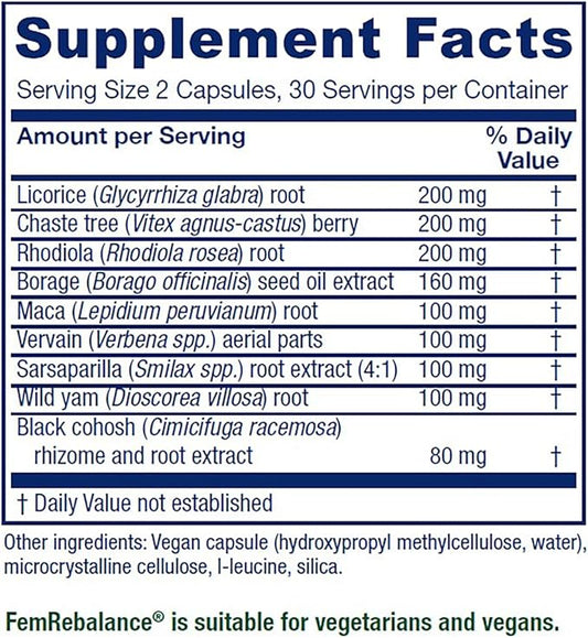 Vitanica FemRebalance, Hormone Balance Support for Women, Vegan, 60 Capsules