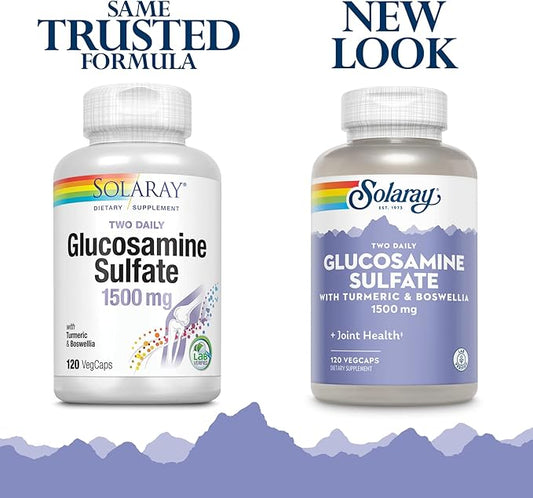 SOLARAY Glucosamine Sulfate 1500 mg, 2 Daily | Healthy Joint Support with Turmeric & Boswellia (60 Serv, 120 CT)