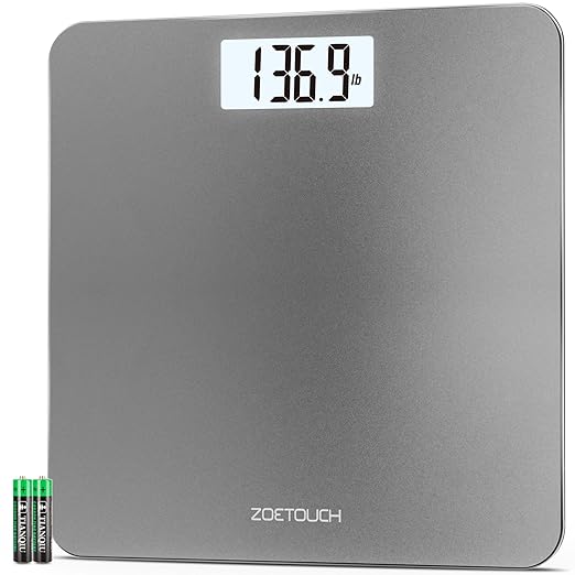 Bathroom Scale for Body Weight Digital Weighing Machine with Backlit LCD Display, Most Accurate Bath Scale for People, High Precision, Grey,Tempered Glass Batteries Included, 396lb/180kg