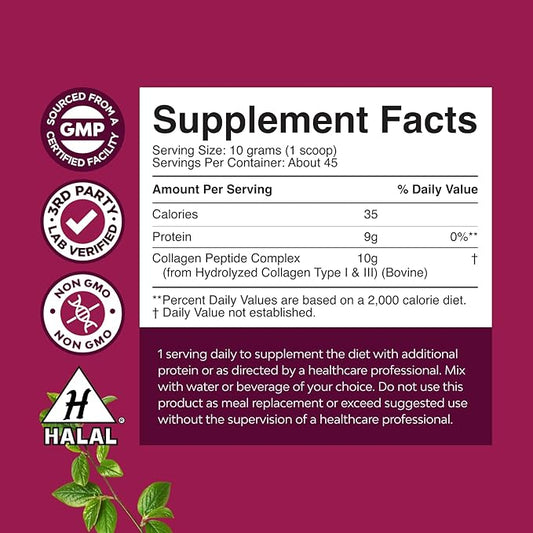 Multi Collagen Protein Powder for Women and Men - Keto Hydrolyzed Collagen Peptides 45 Servings Hair Skin and Nails Vitamins - Unflavored Bovine Type 1 3 for Bone Joint Support