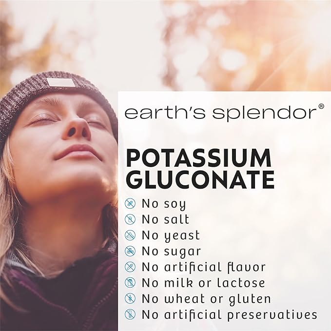 Earth's Splendor Potassium Gluconate 99mg Tablets - Supports Muscle and Nerve Health for Adults, 200 Count - 6+ Month Supply