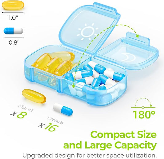 AUVON XL Weekly Pill Organizer 2 Times a Day, Pill Box 7 Day with One-Side Large Openings for Easy to Use, Blue AM PM Pill Case for Medication, Vitamins, Fish Oils, Supplements