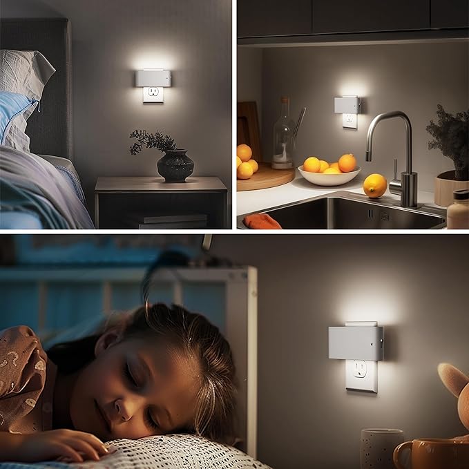 Briignite Night Lights Plug into Wall, 2 Pack, LED Night Light with Dusk to Dawn Light Sensor, Dimmable NightLight Plug in, 5000K Daylight White Nightlight for Kids Room Bedroom Hallway Kitchen